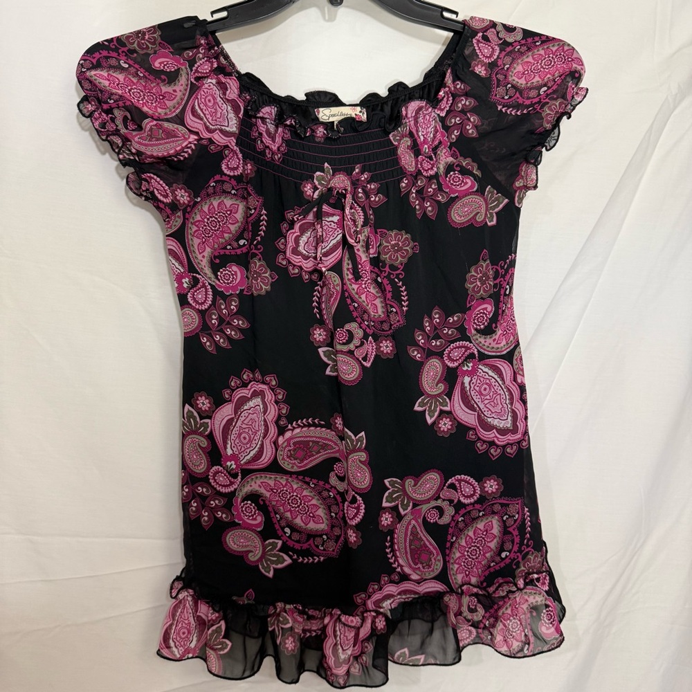 Speechless Black and Pink Paisley Girls Blouse Size XL